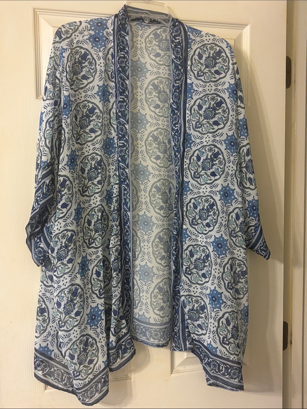 Blue and White Floral Open Kimono